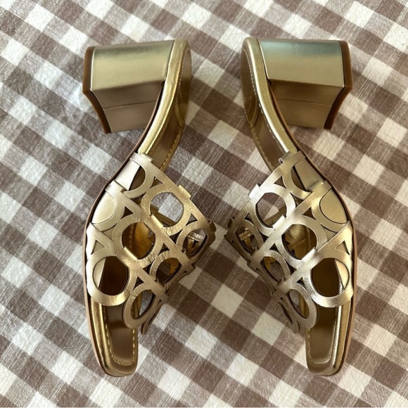 NWOTIB Salvatore Ferragamo Gancini Gold Cutout Mule Heeled Sandals - Picture 16 of 16